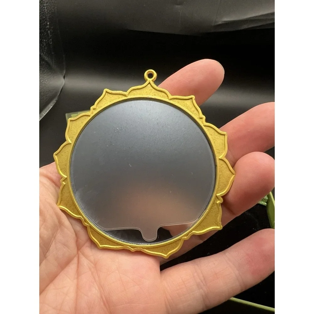 Chinese Cloisonne Enamel Hand Mirror Floral Medallion Green Tassel Gift Box